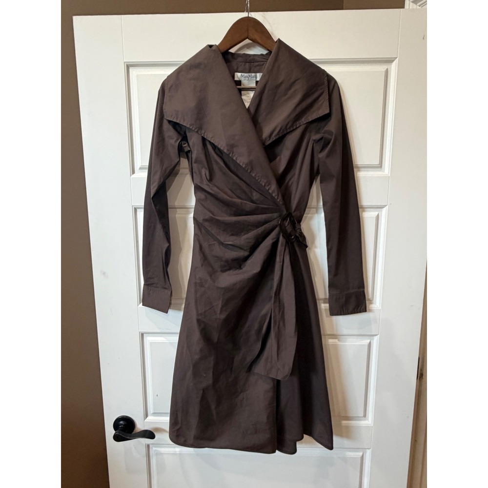 Max Mara Brown Wrap Dress Buckle Detail Size 8 Quiet Luxury Minimalist